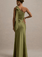 Here For Love | Khaki Satin Asymmetric Maxi Dress With Bow - thumbnail 2