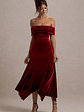Halia | Berry Velvet Bardot Midi Dress - thumbnail 4