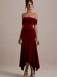 Halia | Berry Velvet Bardot Midi Dress - thumbnail 5
