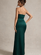 Hollywood | Bottle Green Satin Strapless Draped Maxi Dress - thumbnail 2