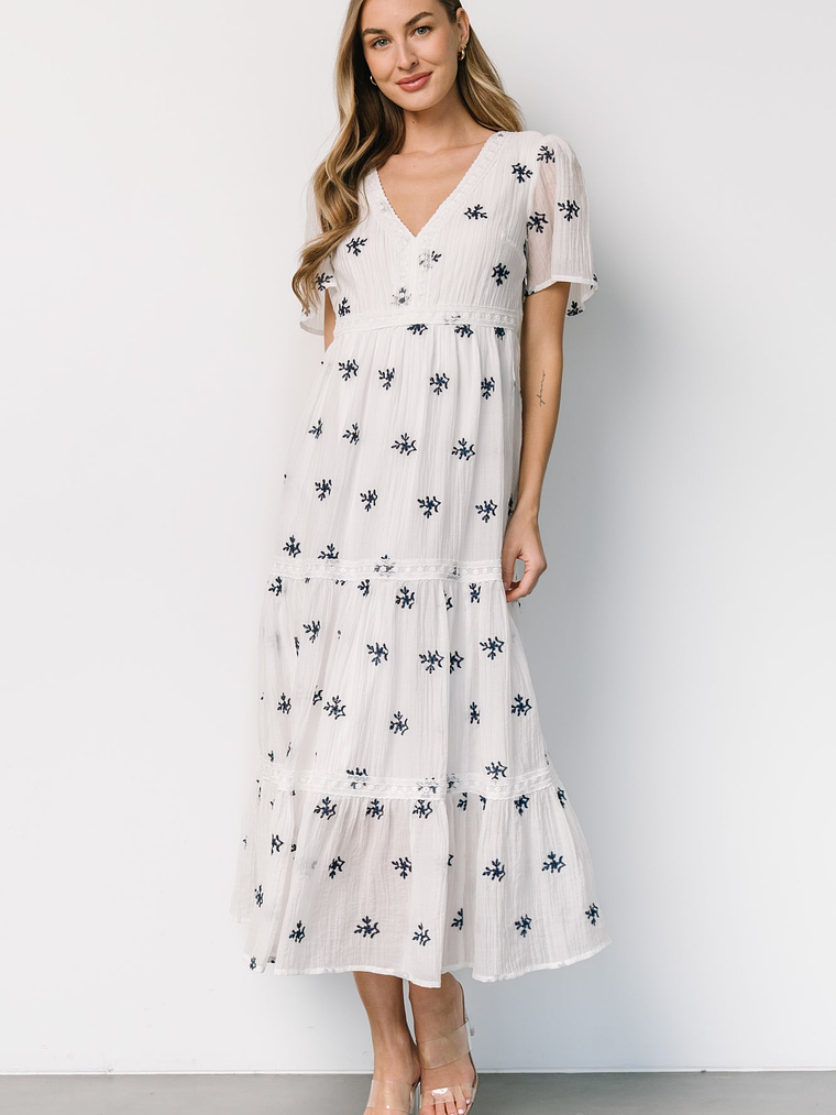 Jesenia Embroidered Dress | Off White + Navy 2