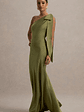 Here For Love | Khaki Satin Asymmetric Maxi Dress With Bow - thumbnail 4