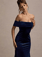 Halia | Navy Velvet Bardot Midi Dress - thumbnail 3