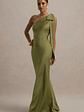 Here For Love | Khaki Satin Asymmetric Maxi Dress With Bow - thumbnail 5