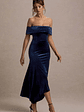 Halia | Navy Velvet Bardot Midi Dress - thumbnail 4