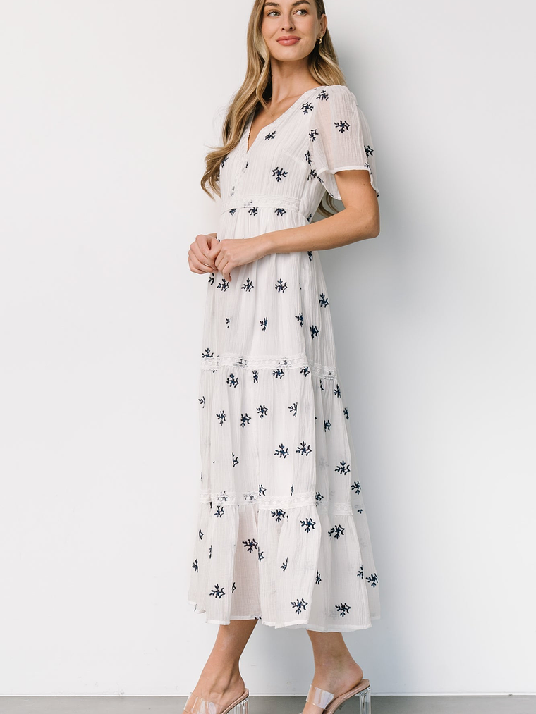 Jesenia Embroidered Dress | Off White + Navy 4