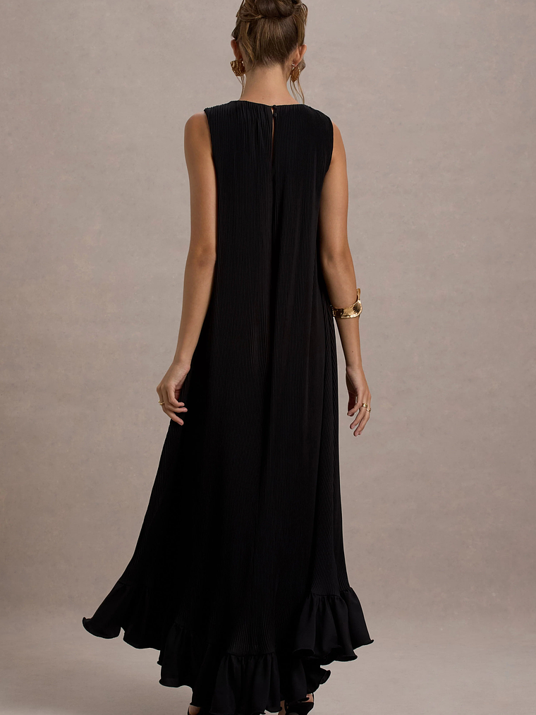 Hazelle | Black Chiffon A-Line Ruffled Maxi Dress 2