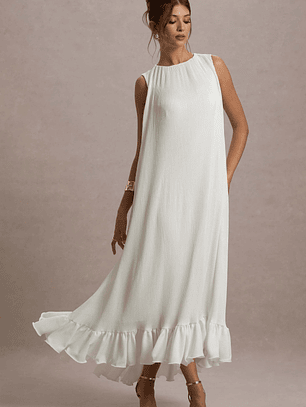 Hazelle | Cream Chiffon A-Line Ruffled Maxi Dress