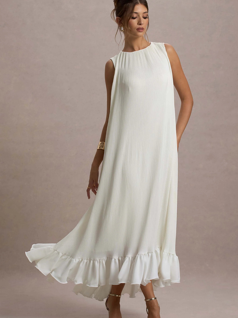 Hazelle | Cream Chiffon A-Line Ruffled Maxi Dress 1