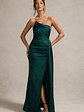 Hollywood | Bottle Green Satin Strapless Draped Maxi Dress - thumbnail 4