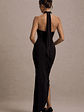Jaiya | Black Ruched Halter-Neck Asymmetric Maxi Dress - thumbnail 2