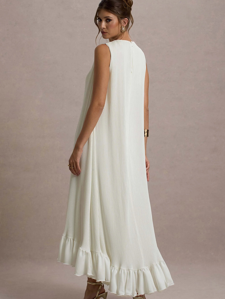 Hazelle | Cream Chiffon A-Line Ruffled Maxi Dress 2