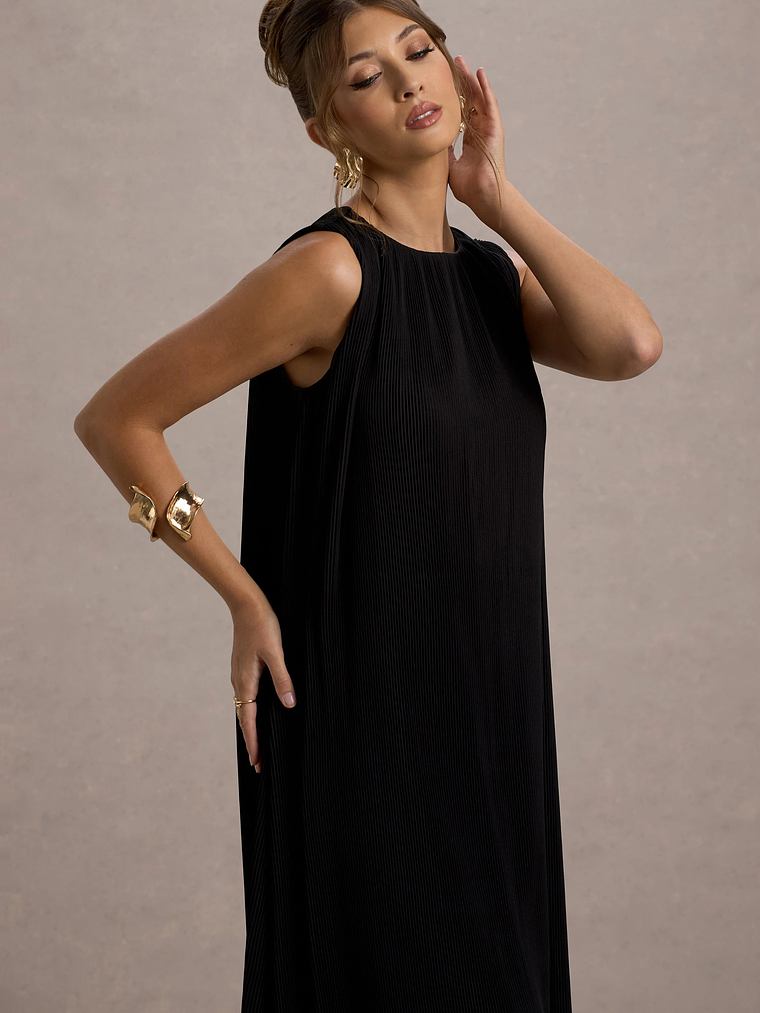 Hazelle | Black Chiffon A-Line Ruffled Maxi Dress 3