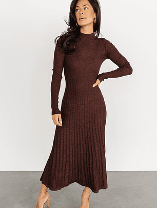 Jamelia Pleated Sweater Dress | Brown + Gold