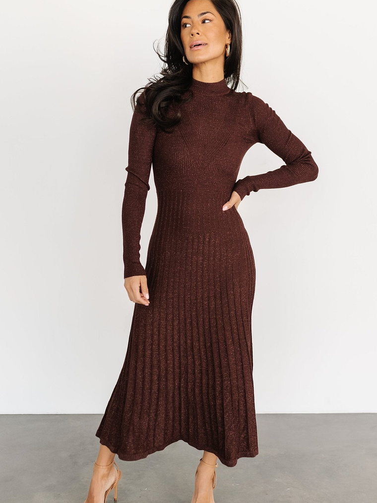 Jamelia Pleated Sweater Dress | Brown + Gold 1
