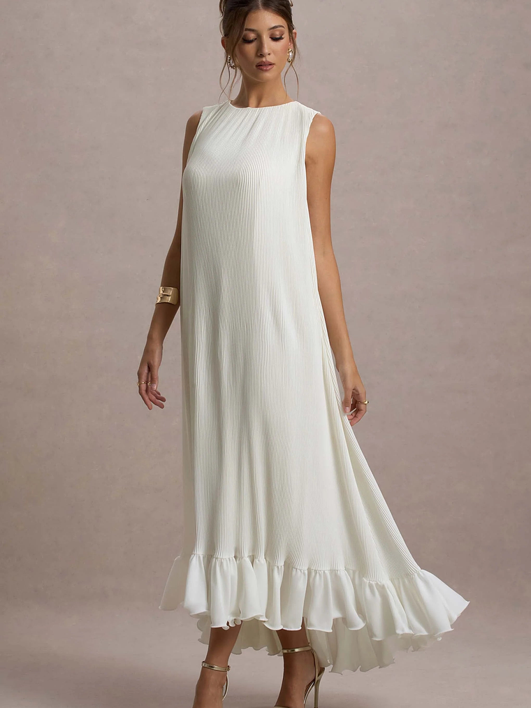 Hazelle | Cream Chiffon A-Line Ruffled Maxi Dress 3