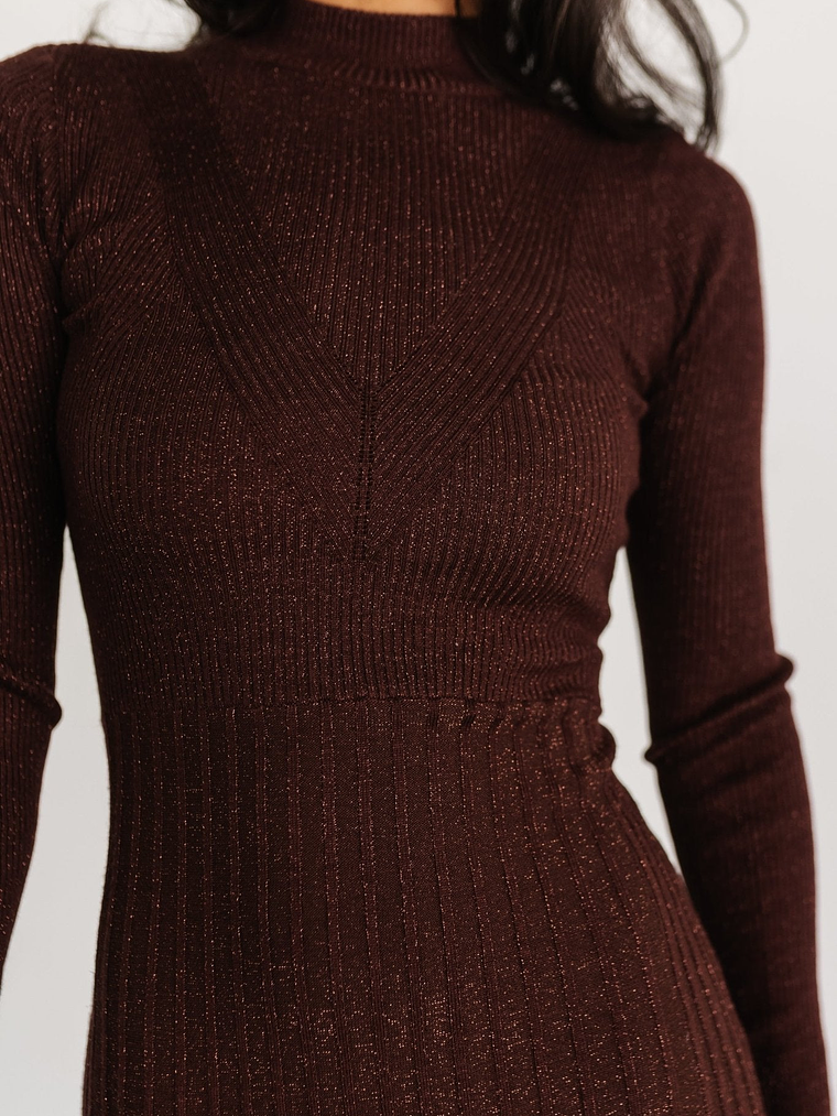 Jamelia Pleated Sweater Dress | Brown + Gold 2