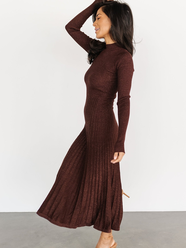 Jamelia Pleated Sweater Dress | Brown + Gold 3