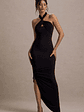 Jaiya | Black Ruched Halter-Neck Asymmetric Maxi Dress - thumbnail 5