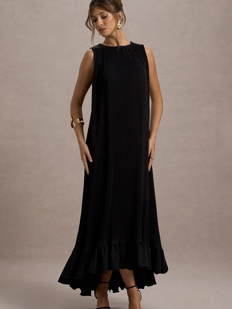 Hazelle | Black Chiffon A-Line Ruffled Maxi Dress 5