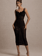 Jesi | Black Mesh Ruched Midi Dress With Ruffles - thumbnail 5