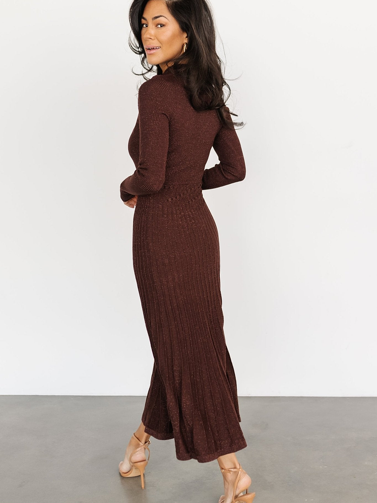 Jamelia Pleated Sweater Dress | Brown + Gold 4