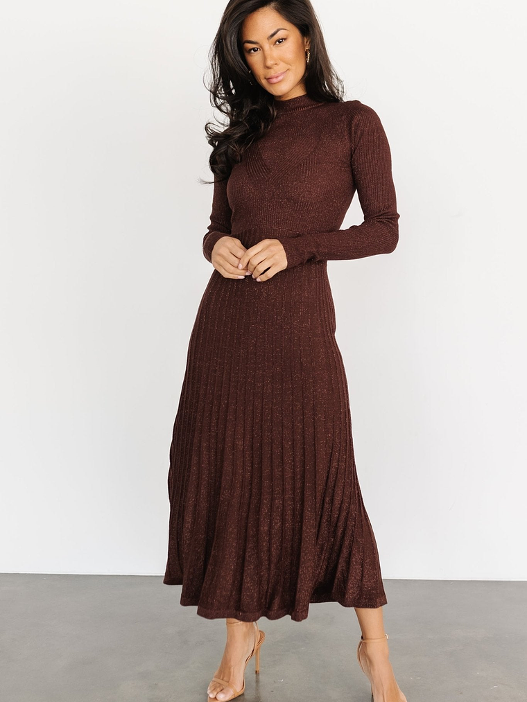 Jamelia Pleated Sweater Dress | Brown + Gold 5