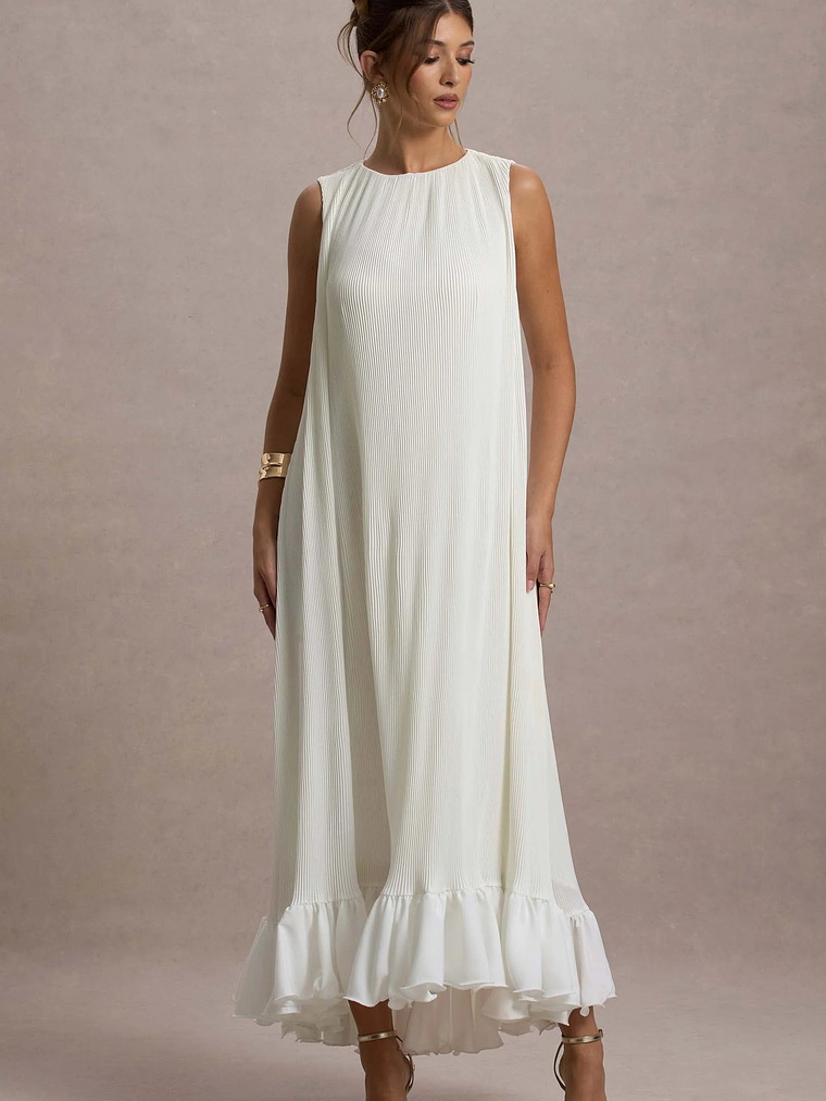 Hazelle | Cream Chiffon A-Line Ruffled Maxi Dress 6
