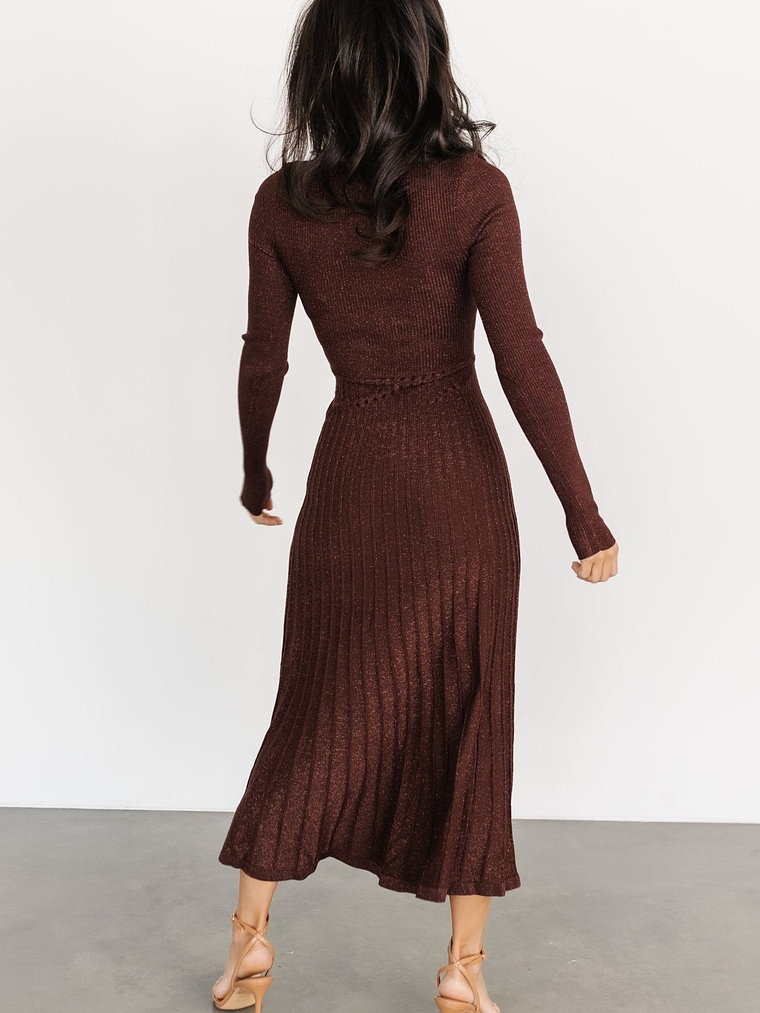 Jamelia Pleated Sweater Dress | Brown + Gold 6