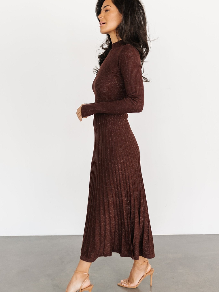 Jamelia Pleated Sweater Dress | Brown + Gold 7