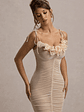 Jesi | Cream Mesh Ruched Midi Dress With Ruffles - thumbnail 3