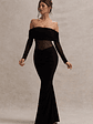 Ismeralda | Black Mesh Ruched Bardot Maxi Dress - thumbnail 5