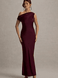 Isolde | Burgundy Satin One-Shoulder Maxi Dress - thumbnail 1