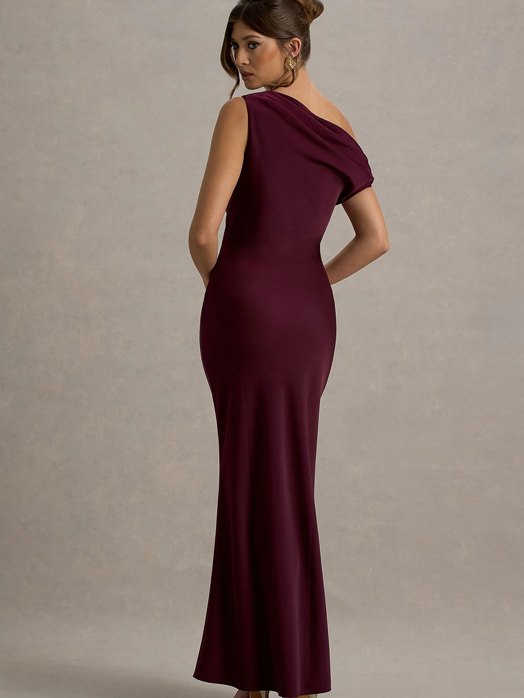 Isolde | Burgundy Satin One-Shoulder Maxi Dress 2