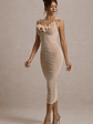 Jesi | Cream Mesh Ruched Midi Dress With Ruffles - thumbnail 5