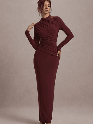 Hespera | Port High-Neck Long-Sleeve Gathered Maxi Dress