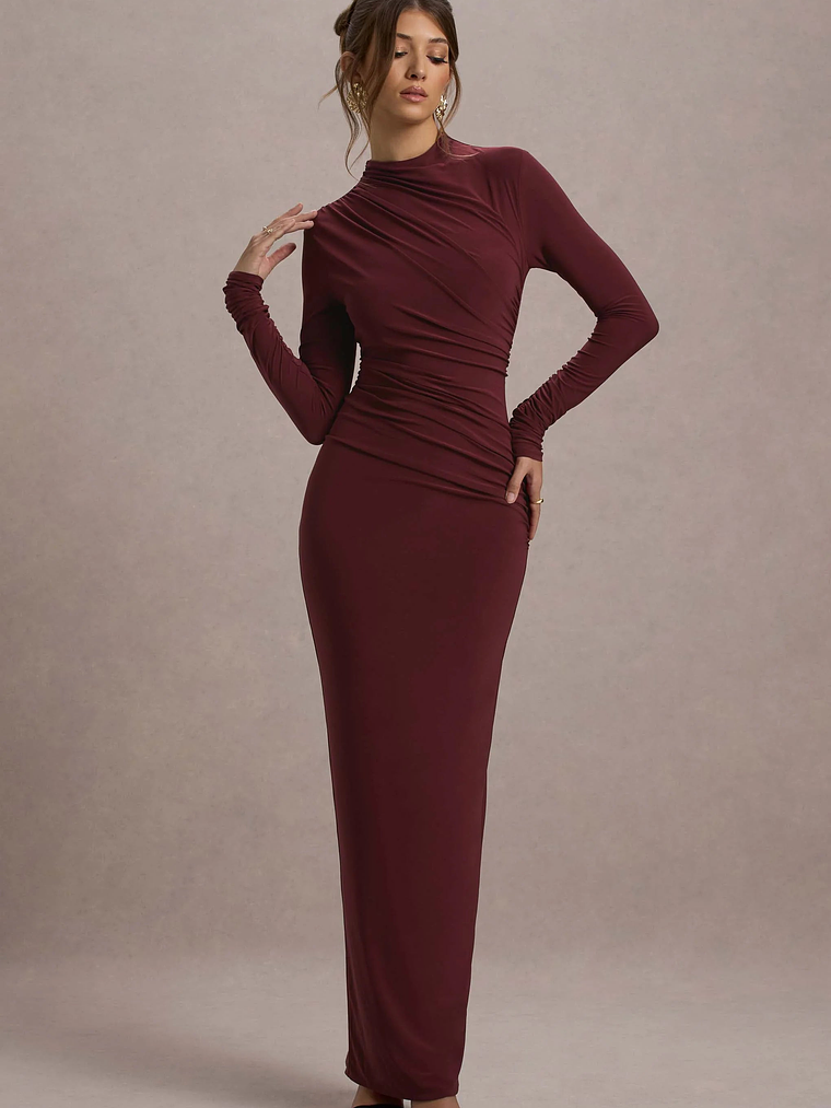 Hespera | Port High-Neck Long-Sleeve Gathered Maxi Dress 1