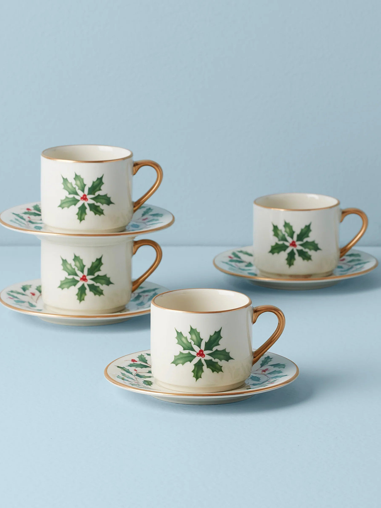 Holiday Espresso Cup & Saucer, Set of 4 1