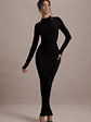 Hespera | Black High-Neck Long-Sleeve Gathered Maxi Dress - thumbnail 6