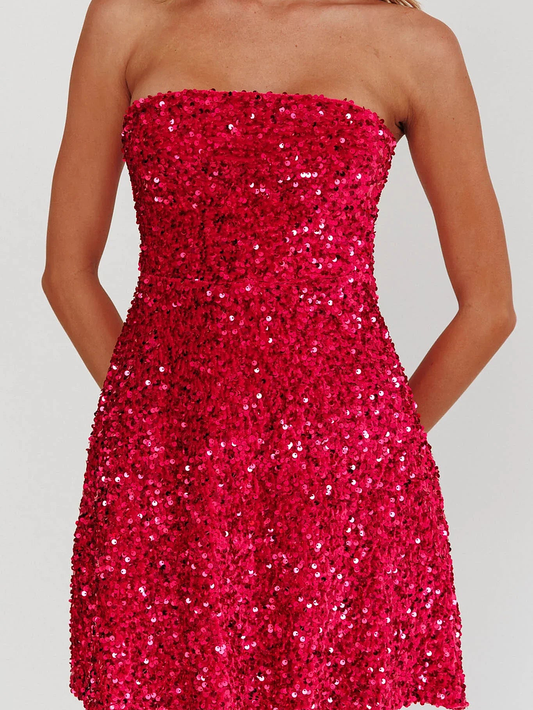 Heart To Heart Strapless Sequin Mini Dress Pink 4