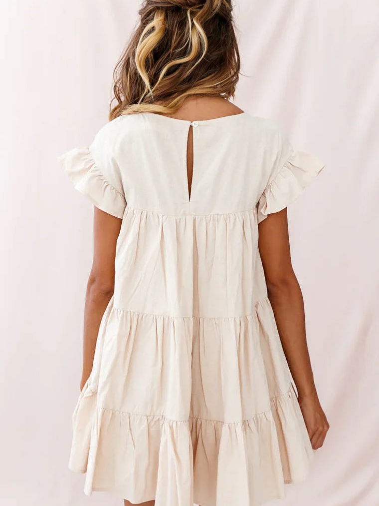 Hyacinth Ruffle Sleeve Smock Dress Beige 3