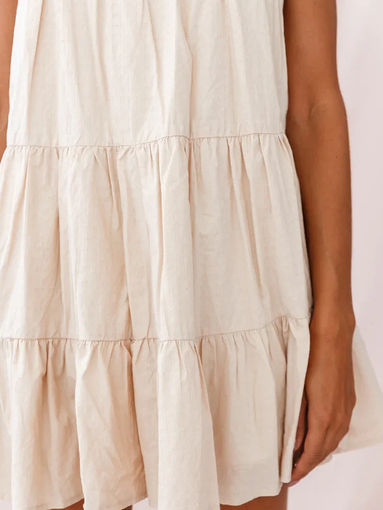 Hyacinth Ruffle Sleeve Smock Dress Beige 4