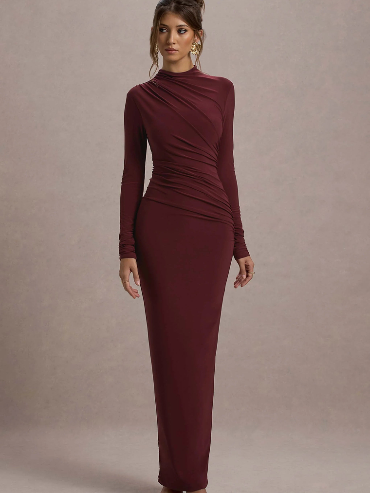Hespera | Port High-Neck Long-Sleeve Gathered Maxi Dress 6
