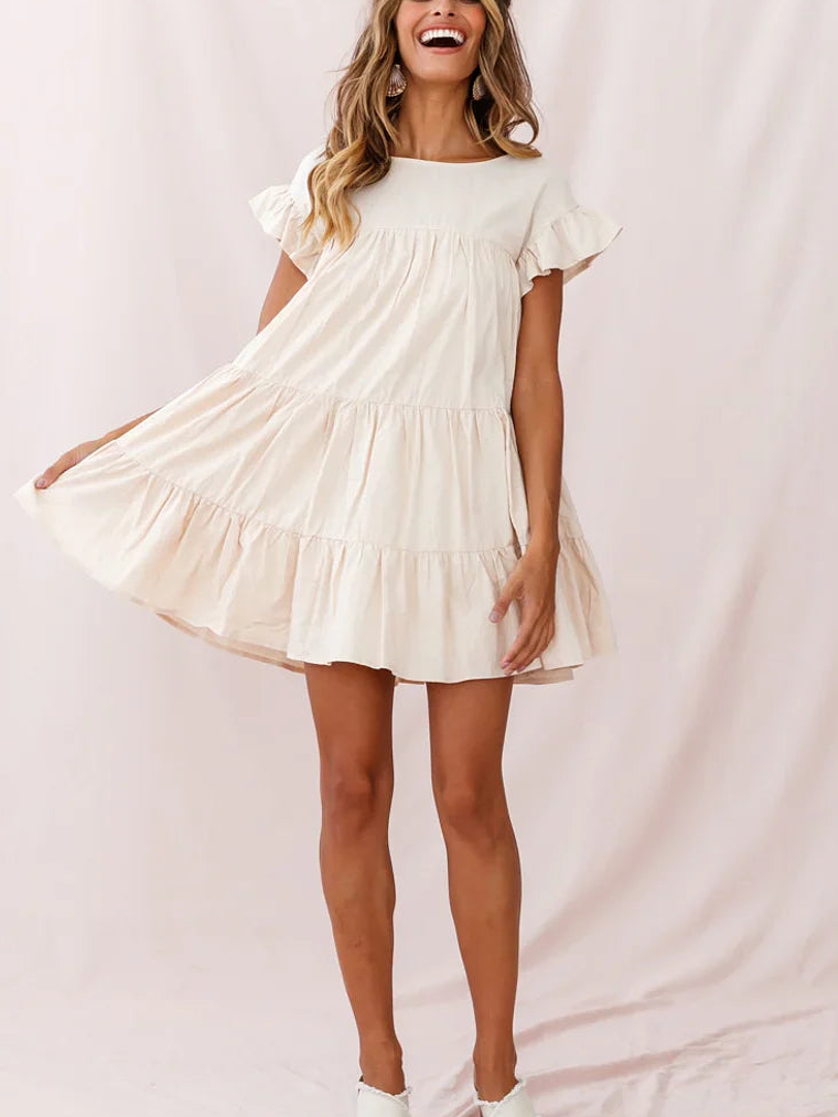 Hyacinth Ruffle Sleeve Smock Dress Beige 6