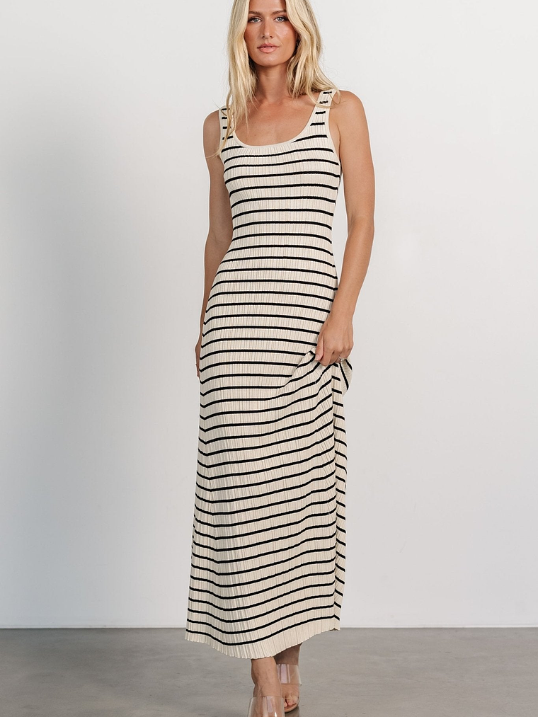 Jesse Ribbed Tank Maxi Dress | Ivory + Black 1