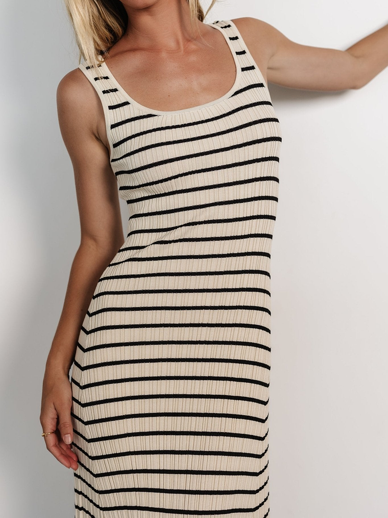 Jesse Ribbed Tank Maxi Dress | Ivory + Black 2