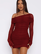 I Feel Love Long Sleeve Mini Dress Burgundy - thumbnail 2