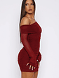 I Feel Love Long Sleeve Mini Dress Burgundy - thumbnail 3