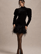 Issa | Black Velvet Long-Sleeve Mini Dress With Feather Trim - thumbnail 7