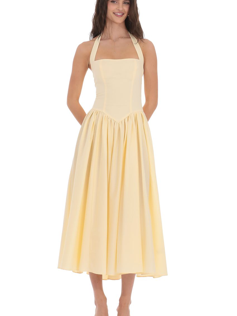 Halter Midi Dress in Yellow 1